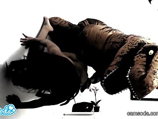 lesbian latina step sister gets fucked by teen loving TREX on dorm wall